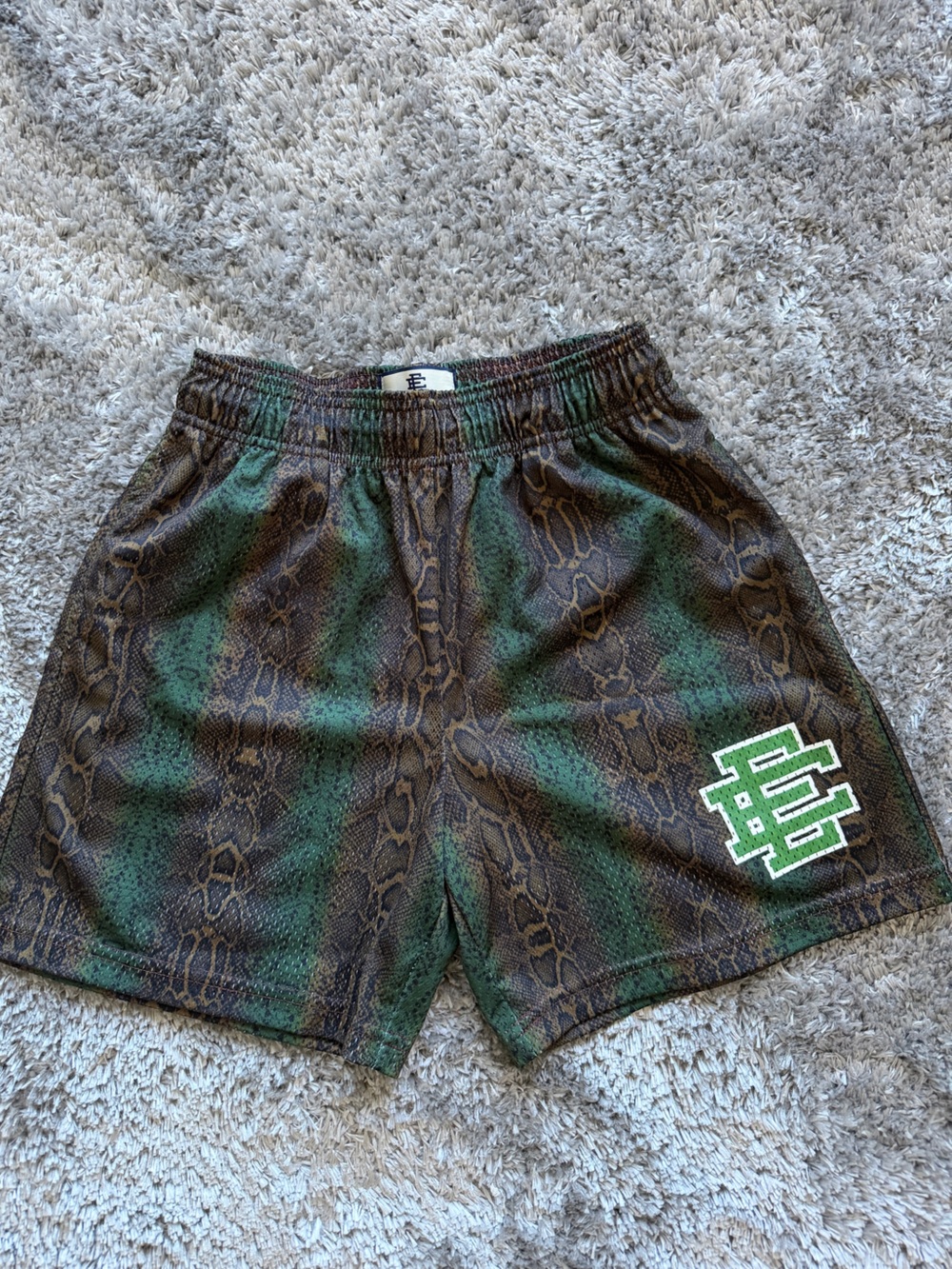 Eric Emanuel Green & Brown Snake Print Athletic Shorts